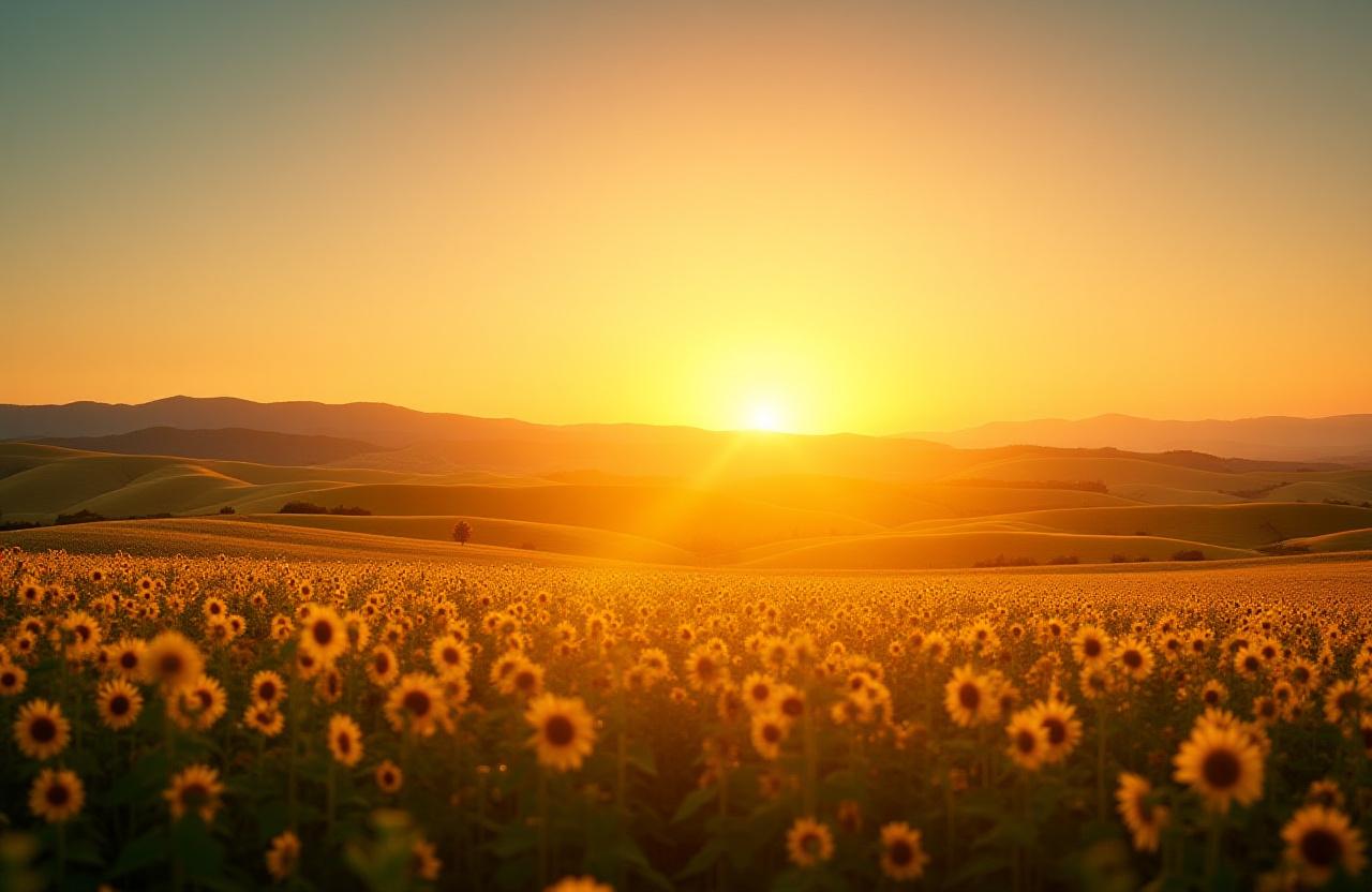 Campo di girasoli in Toscana al tramonto